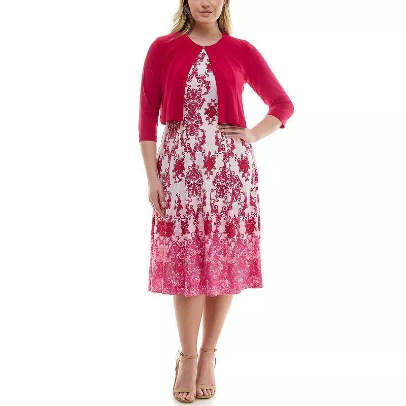 Plus Size Danny & Nicole 2-Piece Cardigan & Dress Set, Womens Product Image