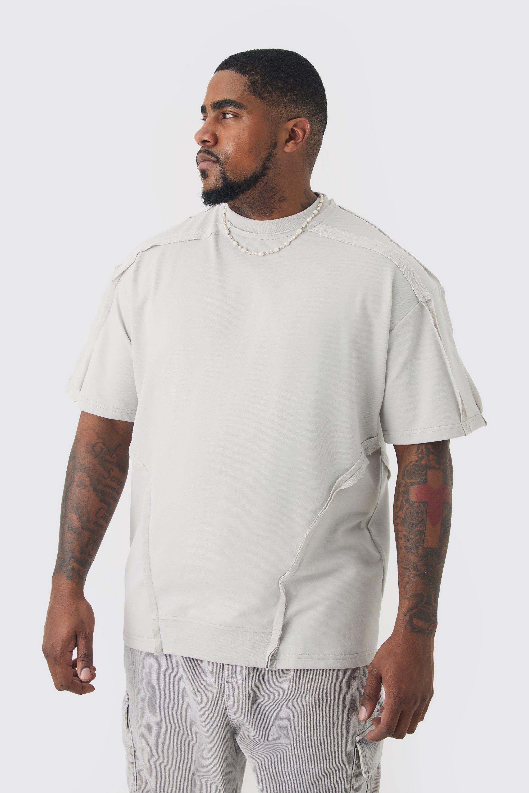 Plus Oversized Extended Neck Distressed Seam T-shirt | boohooMAN USA Product Image