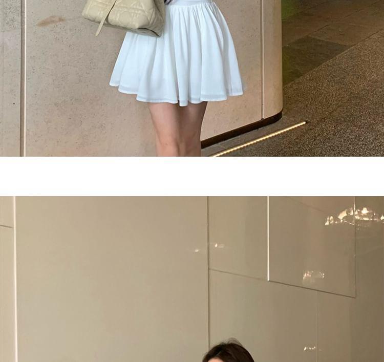 Long Sleeve V-Neck Plain Pleated Mini Shirt Dress Product Image