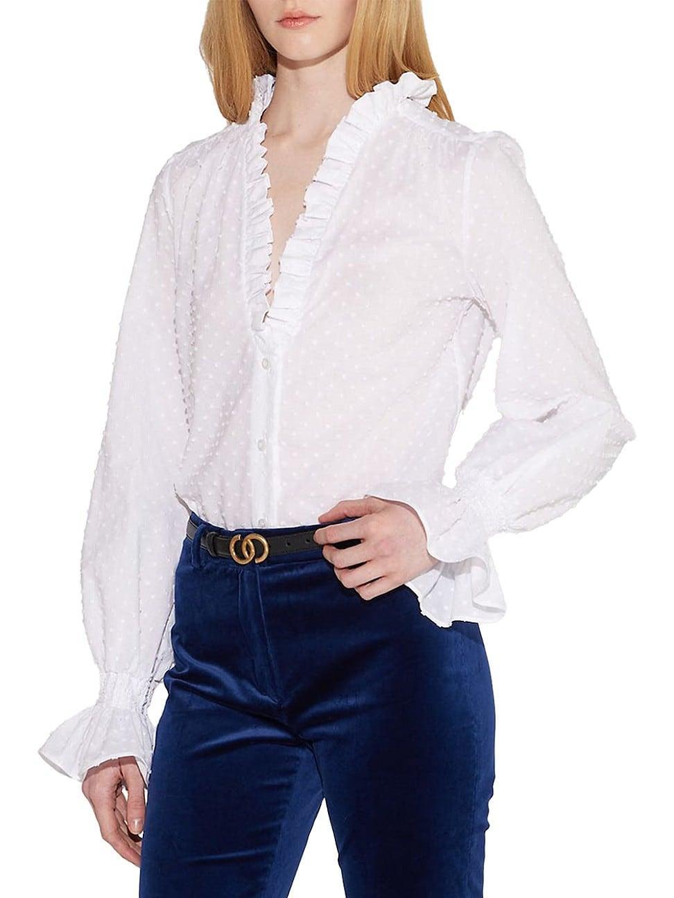 Womens Sade Ruffled Neckline Button Front Blouse Product Image