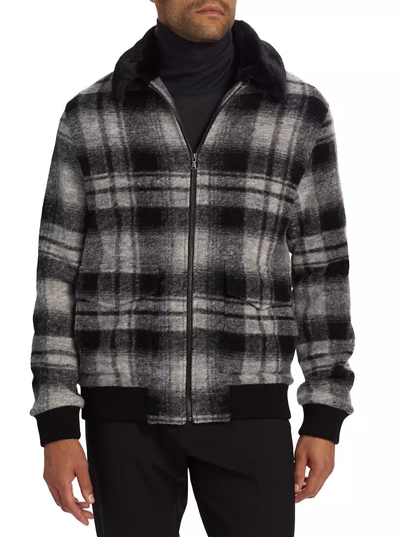 Slim-Fit Shadow Plaid Bomber Jacket Product Image