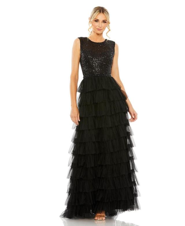 Ieena for Mac Duggal Sequin Tulle Ruffle Tiered Gown Product Image