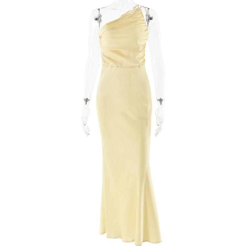 Spaghetti Strap V-Neck Plain Maxi Mermaid Dress Product Image