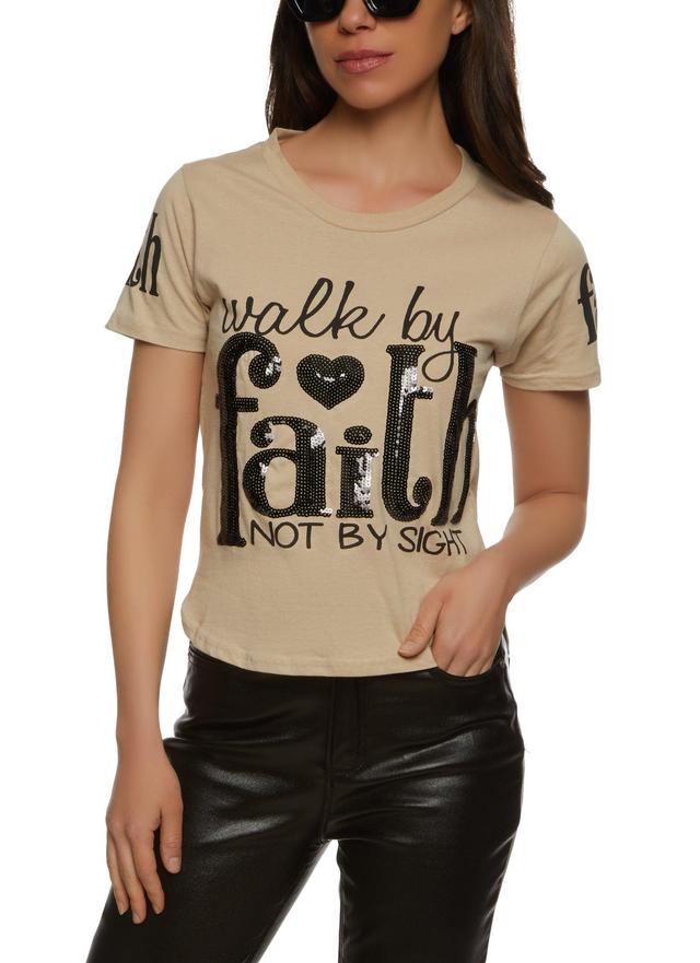 Womens Walk By Faith Not By Sight Sequin Graphic Tee Product Image