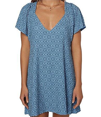 Short-Sleeve Patterned Shift Dress Product Image