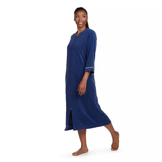 Womens Miss Elaine Essentials Terry Long Zip Robe Blue Product Image