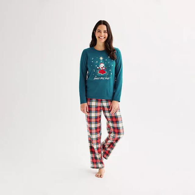 Womens Jammies For Your Families Jingle Bell Rock Mrs. Claus Pajama Top & Fleece Pajama Bottoms Set Product Image