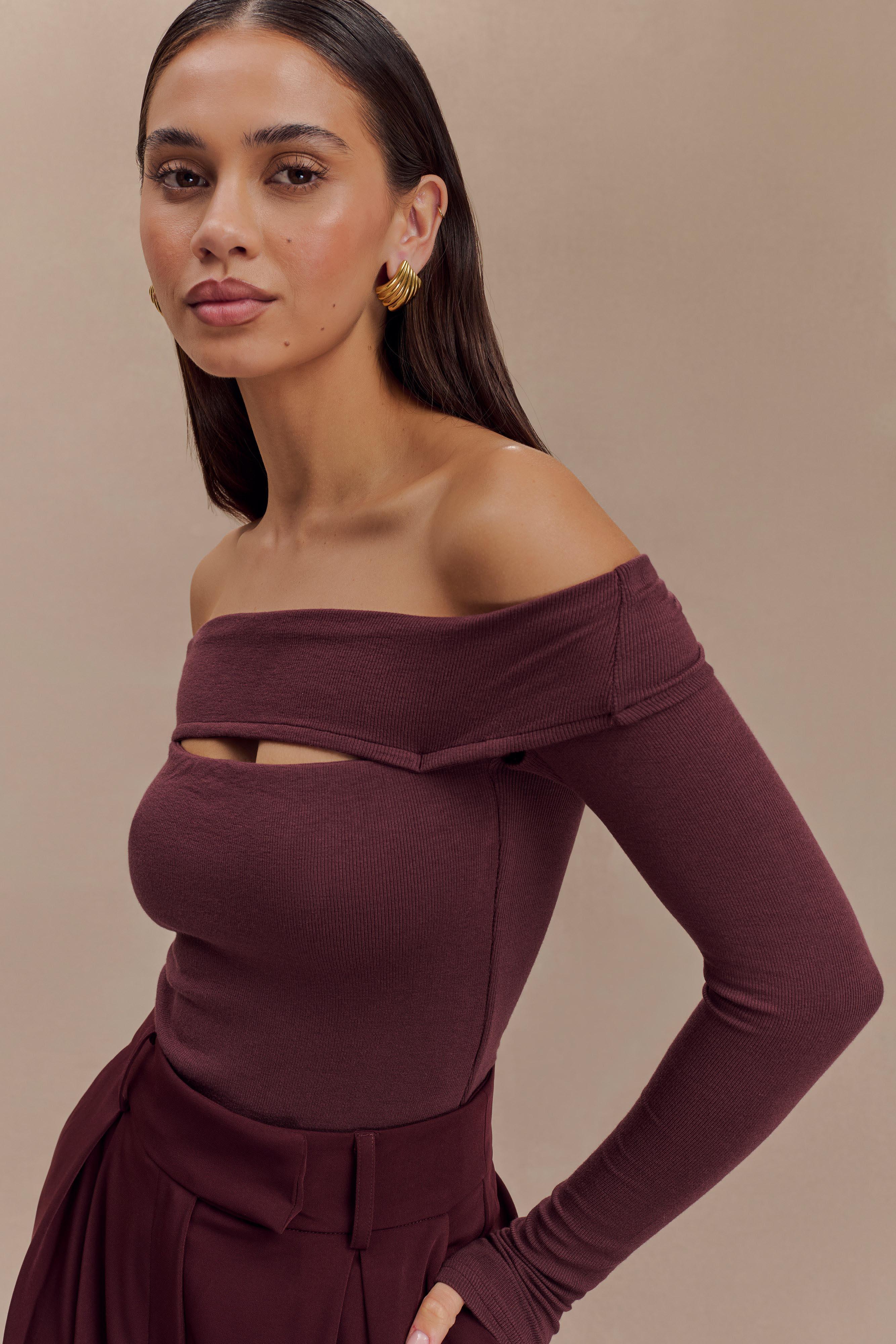 Briah Cut Out Modal Long Sleeve Top - Mahogany Product Image