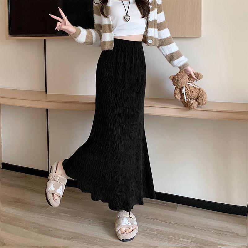 Elastic Waist Velvet Midi Mermaid Skirt Product Image