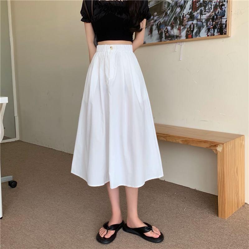 High Rise Plain Midi A-Line Skirt Product Image