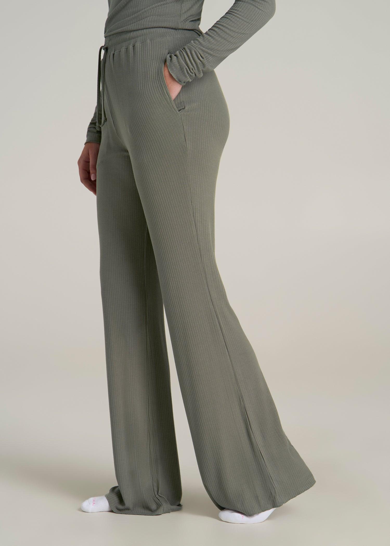 Ribbed Flare Pants for Tall Women in Camper Green Female Product Image