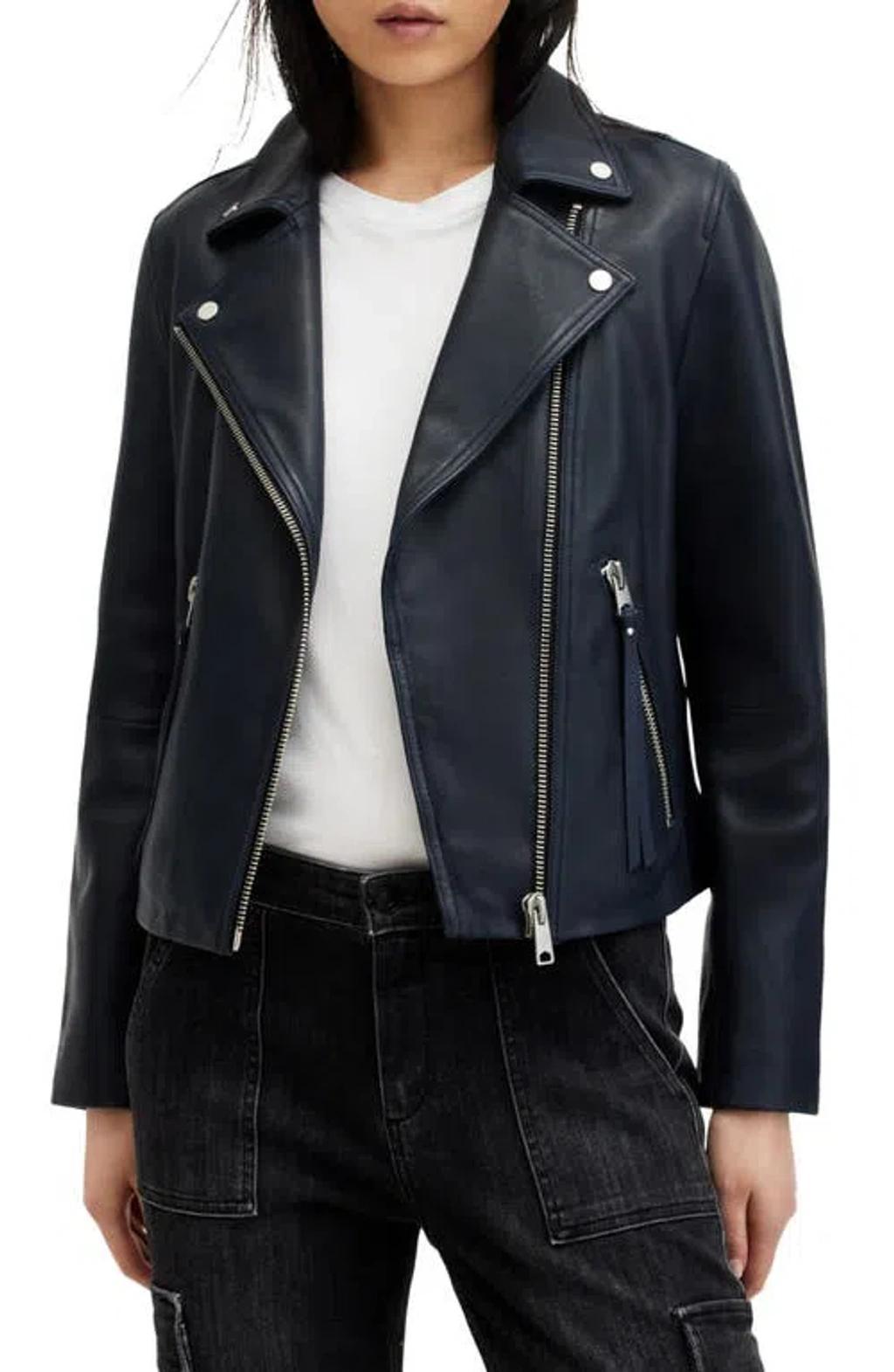 Dalby Leather Biker Jacket In Midnight Blue Product Image