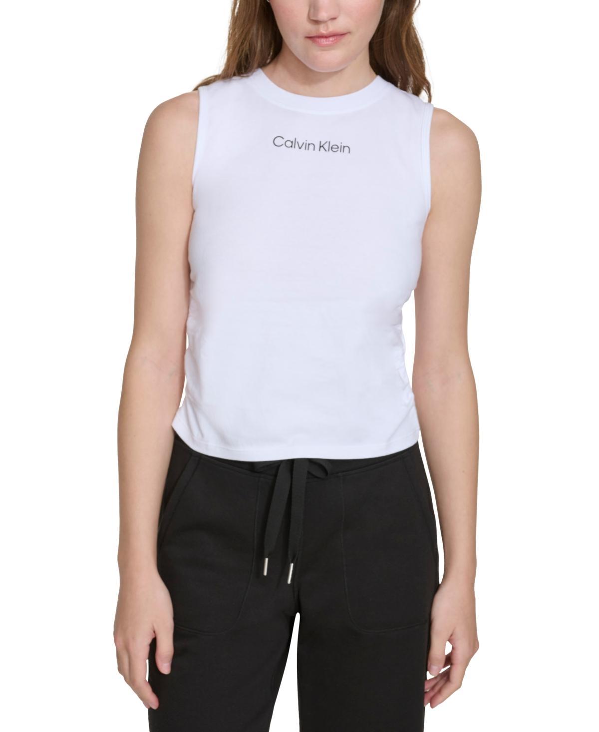 Calvin Klein Womens Ruched Crewneck Logo Tank Top Product Image