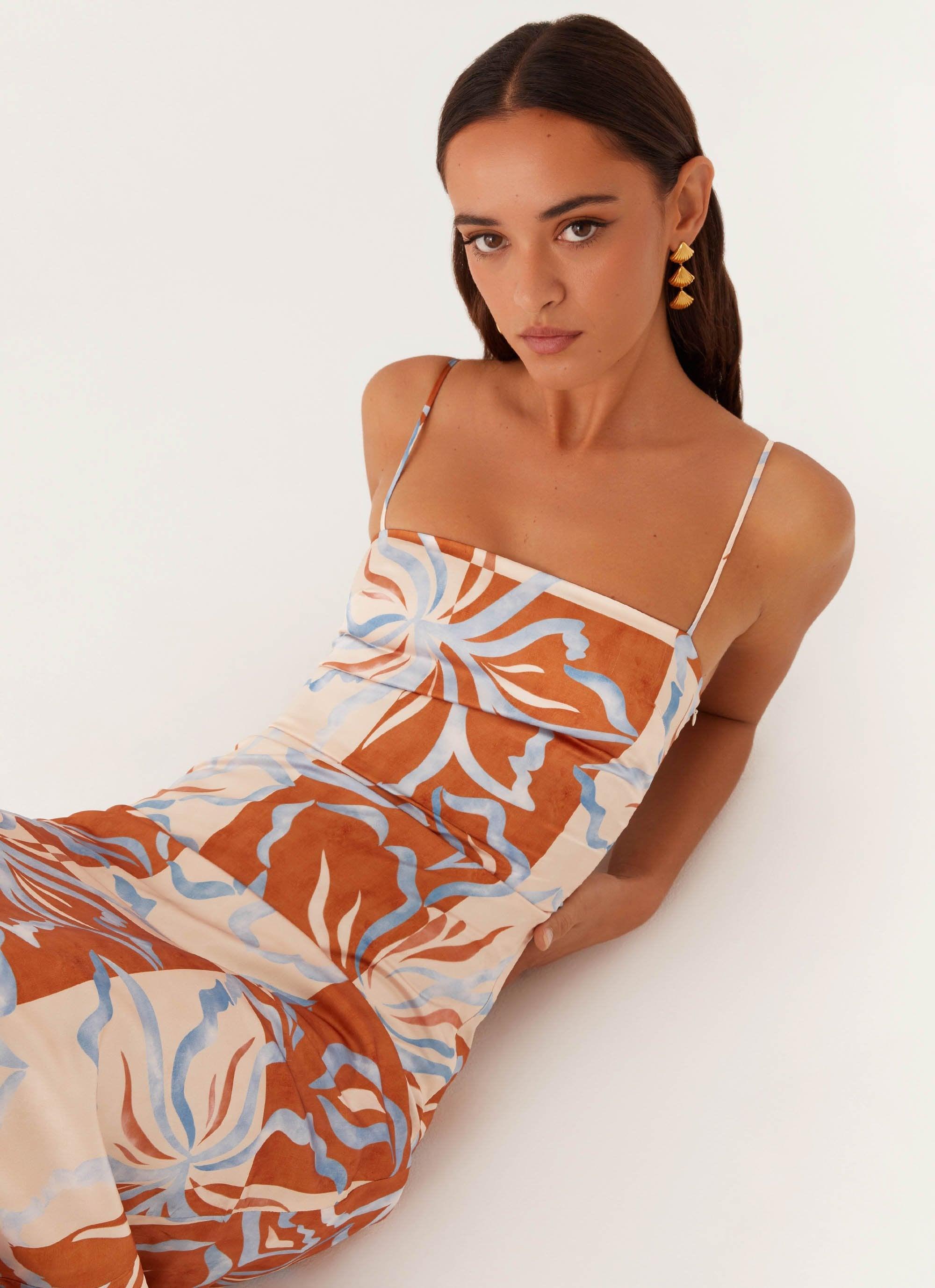 Aster Bloom Maxi Dress - Orange Blue Floral Product Image