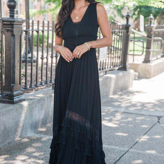 Lucky To Have You Black Sleeveless Maxi Dress Product Image