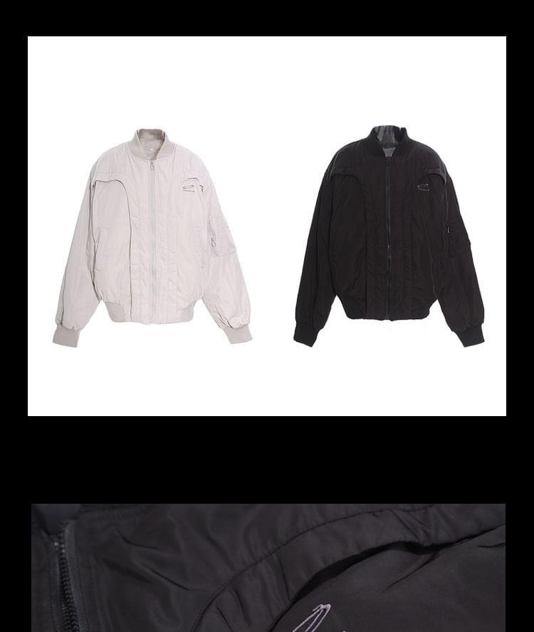 Plain Panel Zip Puffer Bomber Jacket Product Image