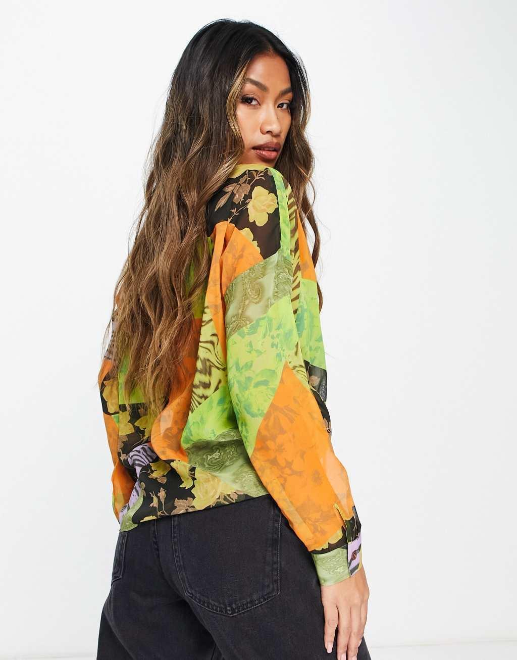 ASOS DESIGN long sleeve shirt in animal & floral tile print Product Image