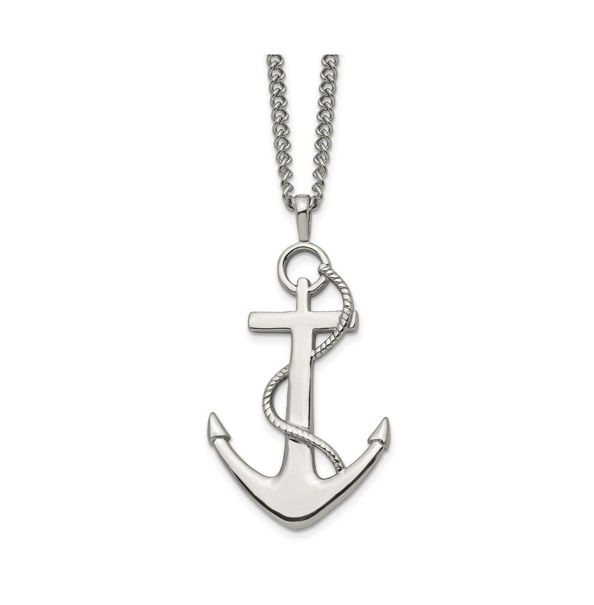 Mens Stainless Steel Polished Anchor Pendant Necklace White Product Image