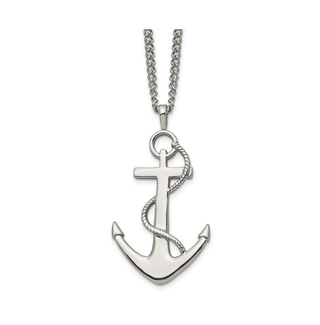 Mens Stainless Steel Polished Anchor Pendant Necklace White Product Image