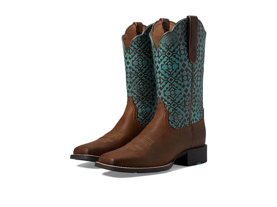 Ariat Round Up Wide Square Toe Western Boots (Old Earth) Women's Shoes Product Image