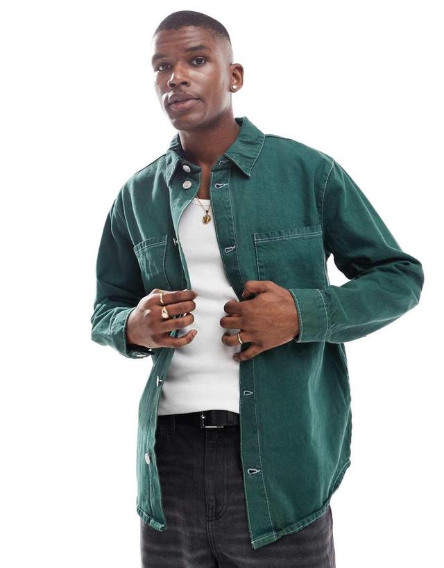 ONLY & SONS vintage fit denim shacket in green  Product Image