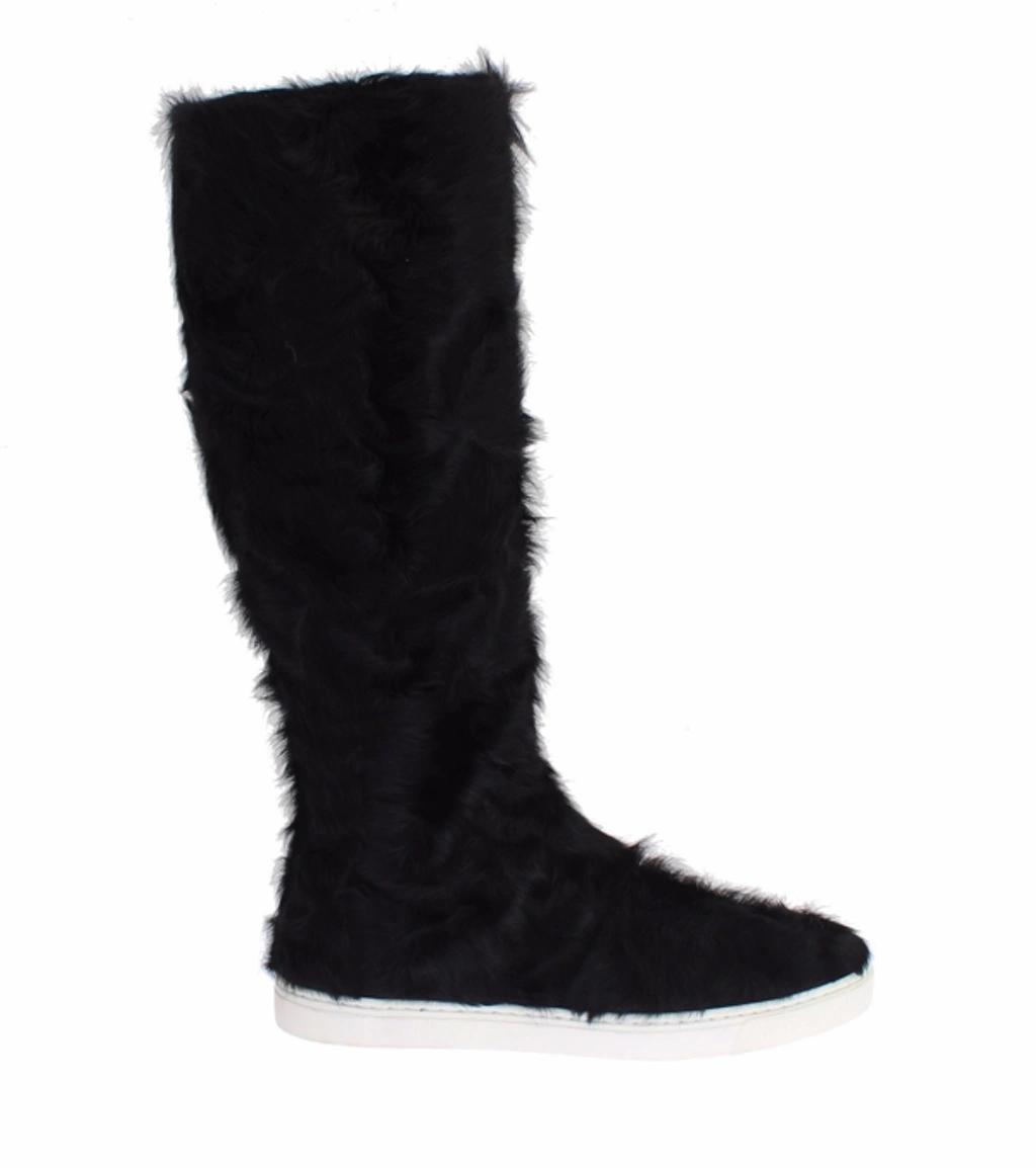 DOLCE & GABBANA Black Xiangao Lamb Fur Leather Boots product image