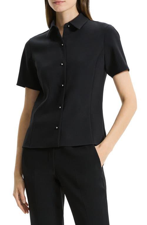 Womens Short-Sleeve Crepe Button-Front Blouse Product Image