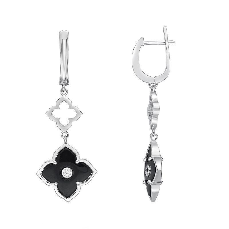 Gemminded Sterling Silver Black Onyx & Cubic Zirconia Flower Drop Earrings, Womens Product Image