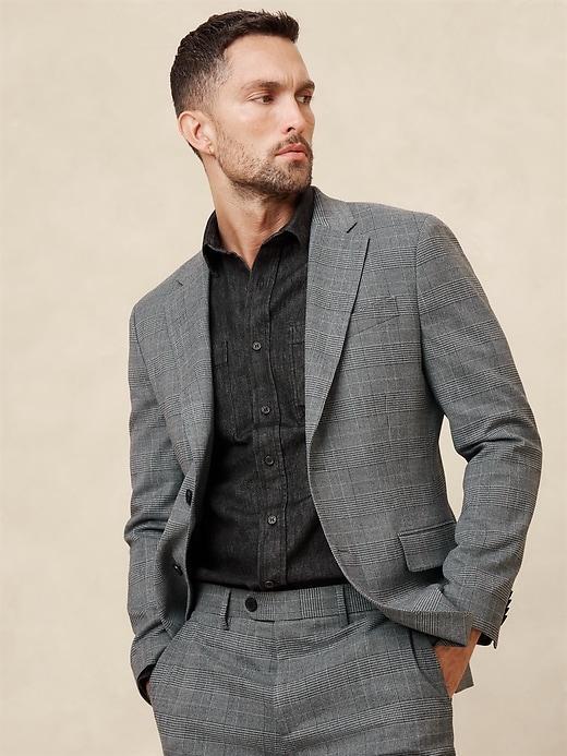 Tailored-Fit Gray Prince Of Wales Suit Jacket Product Image