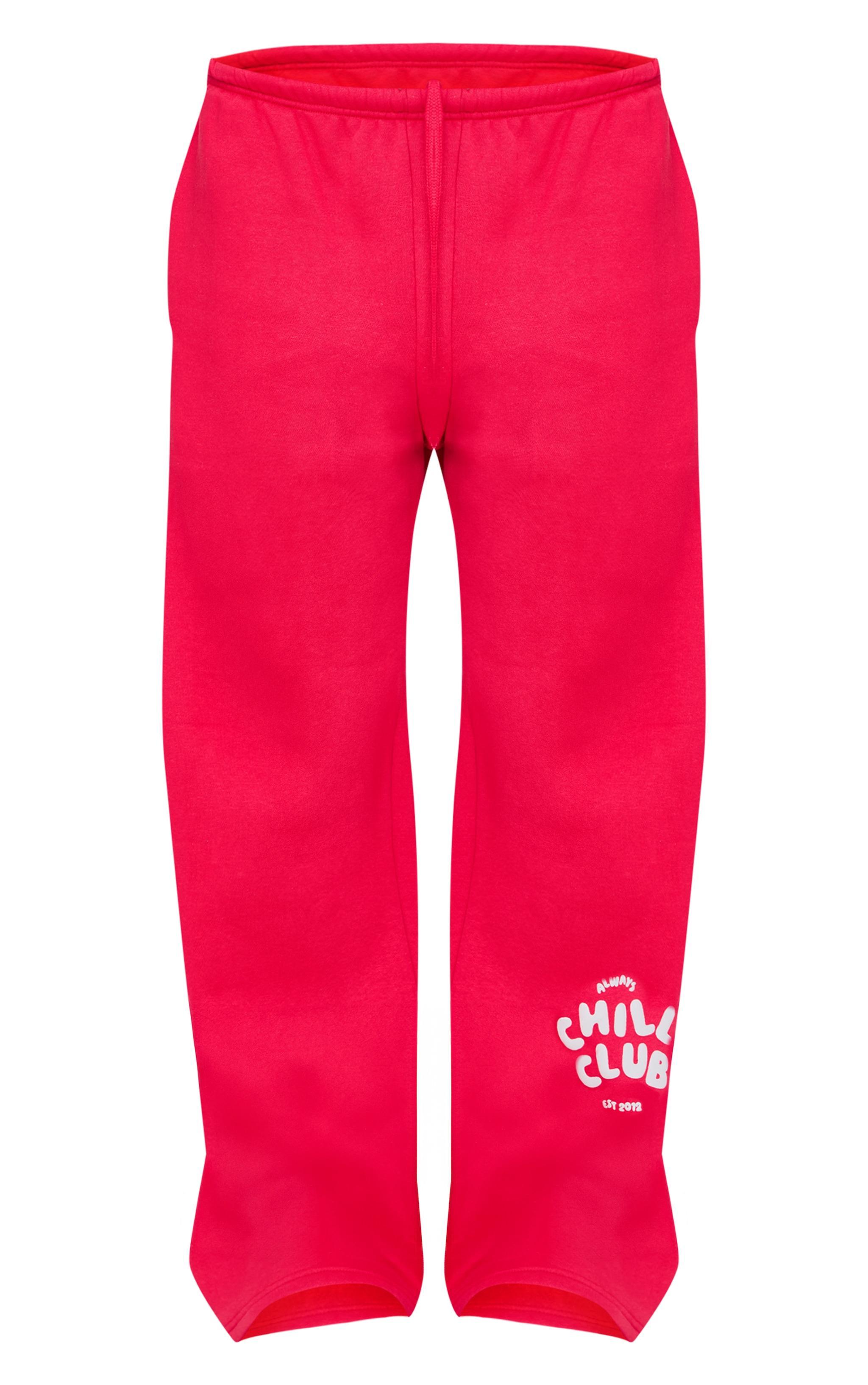 PRETTYLITTLETHING Red Chill Club Puff Print Thin Waistband Sweatpants Product Image