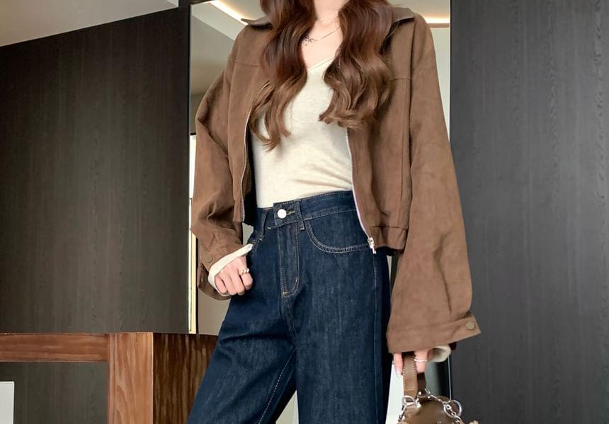 High Waist Washed Wide Leg Jeans (Various Designs) Product Image