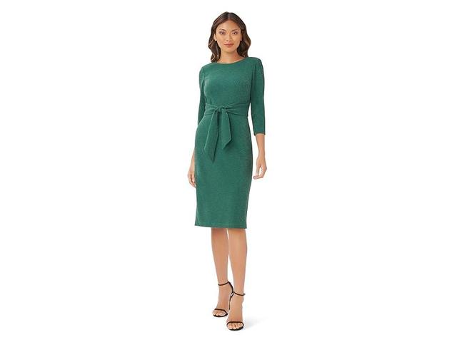 Adrianna Papell 3/4 Sleeve Metallic Knit Tie Front Sheath Dress (Hunter) Women's Dress Product Image