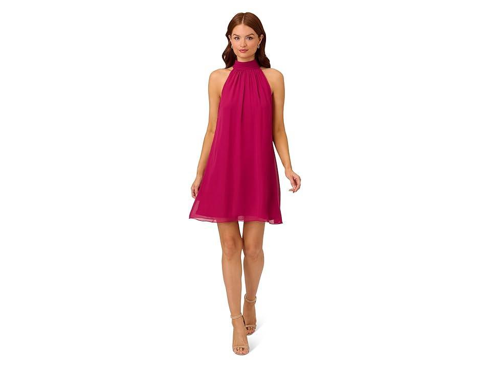 Adrianna Papell Mockneck Chiffon Jersey Dress (Magenta) Women's Dress Product Image