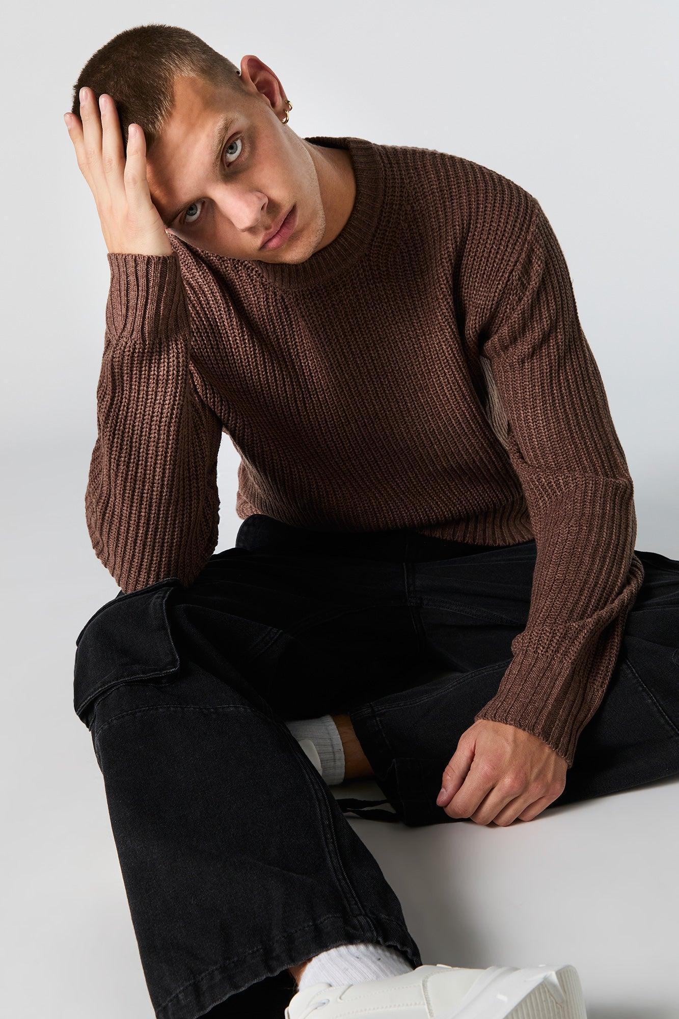 Ribbed Knit Crewneck Sweater Male Product Image