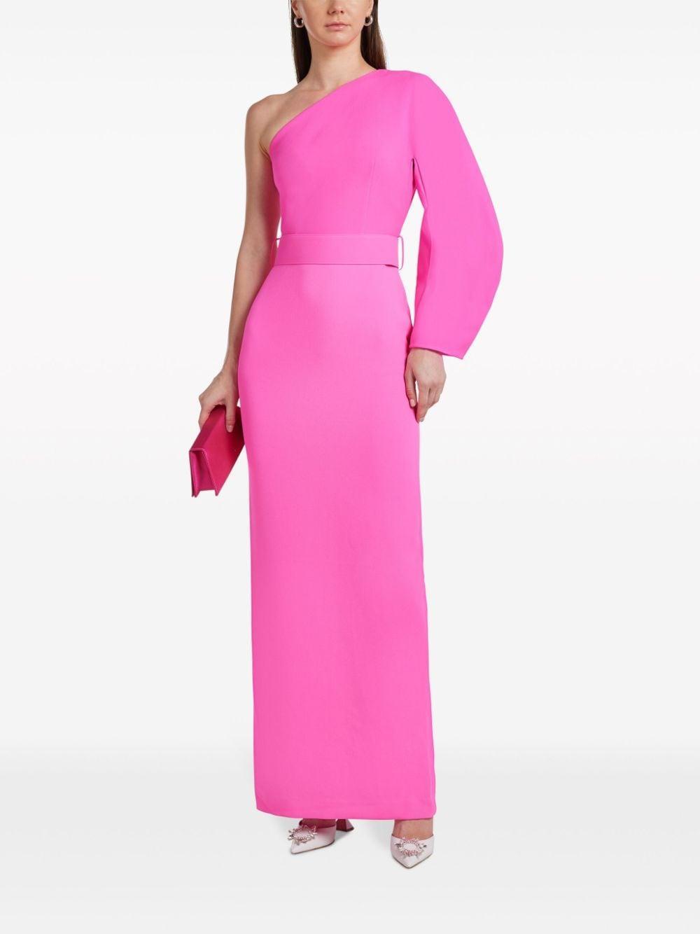 One-shoulder Belted Maxi Dress In Pink Product Image