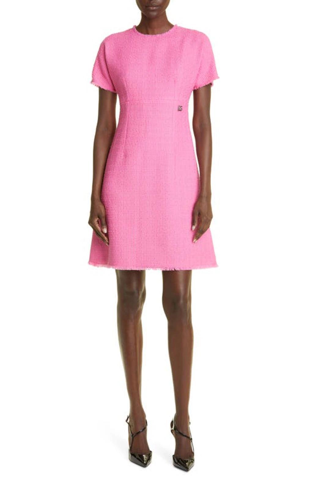 DOLCE & GABBANA Raschel Embellished Wool-blend Tweed Mini Dress In Rosa Product Image