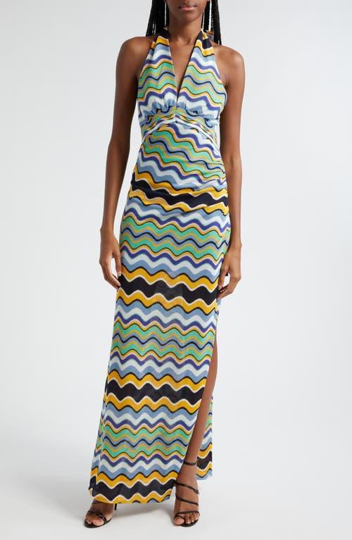 Ramy Brook Alia Mulitcolor Wave Jacquard Halter Maxi Dress Product Image