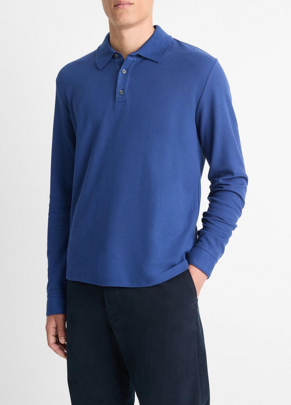 Pima Cotton Piqué Long-Sleeve Polo Shirt Product Image