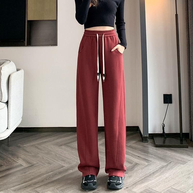 High Waist Plain Wide Leg Sweatpants (Various Designs) Product Image