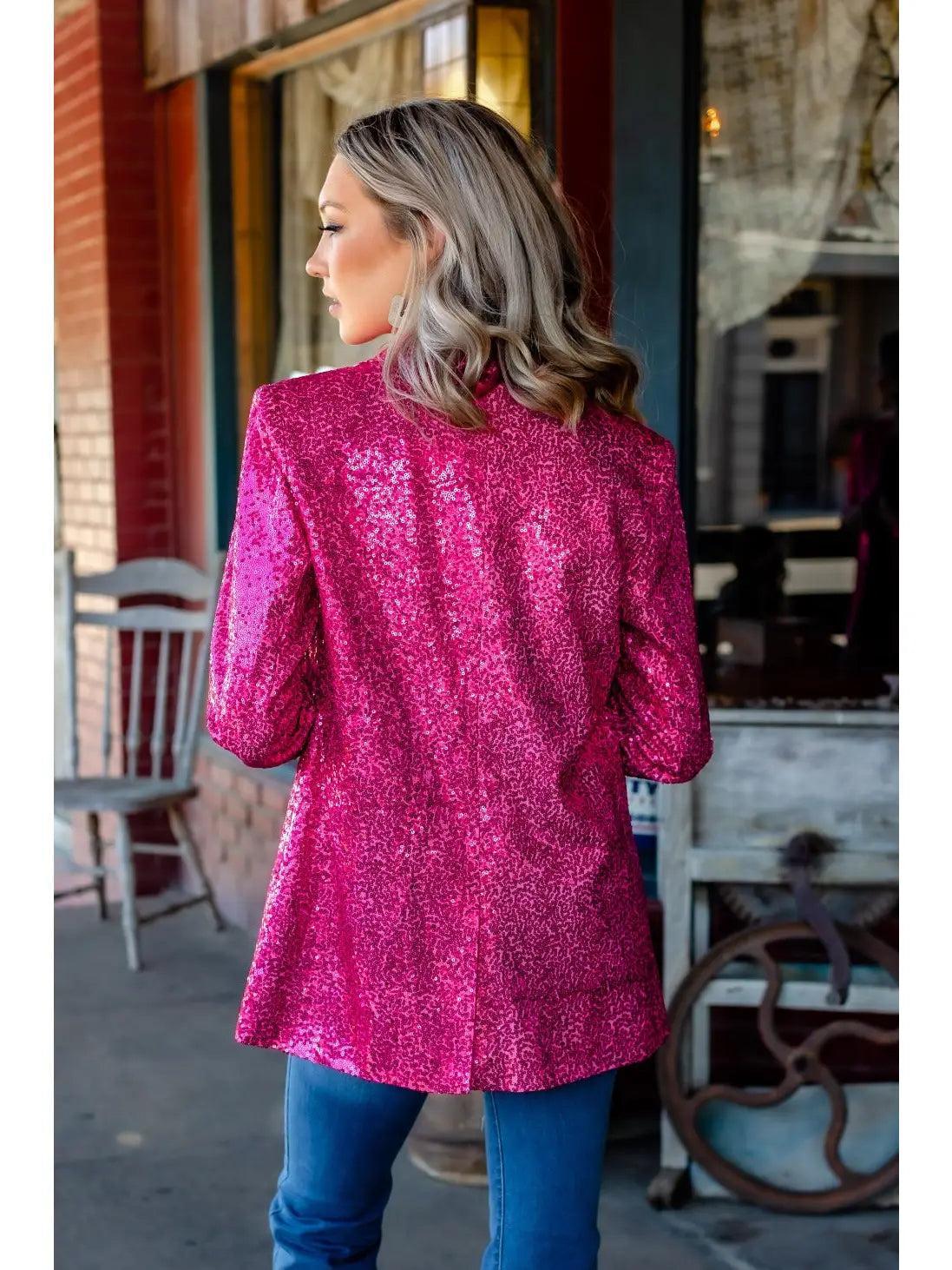 Hot Pink Sequin Blazer Female Product Image