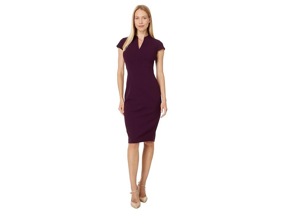 Calvin Klein Scuba Crepe V-Neck Sheath (Aubergine) Women's Dress Product Image