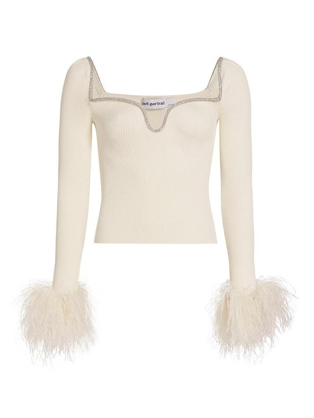 Womens Knit Feather-Embellished Blouse Product Image