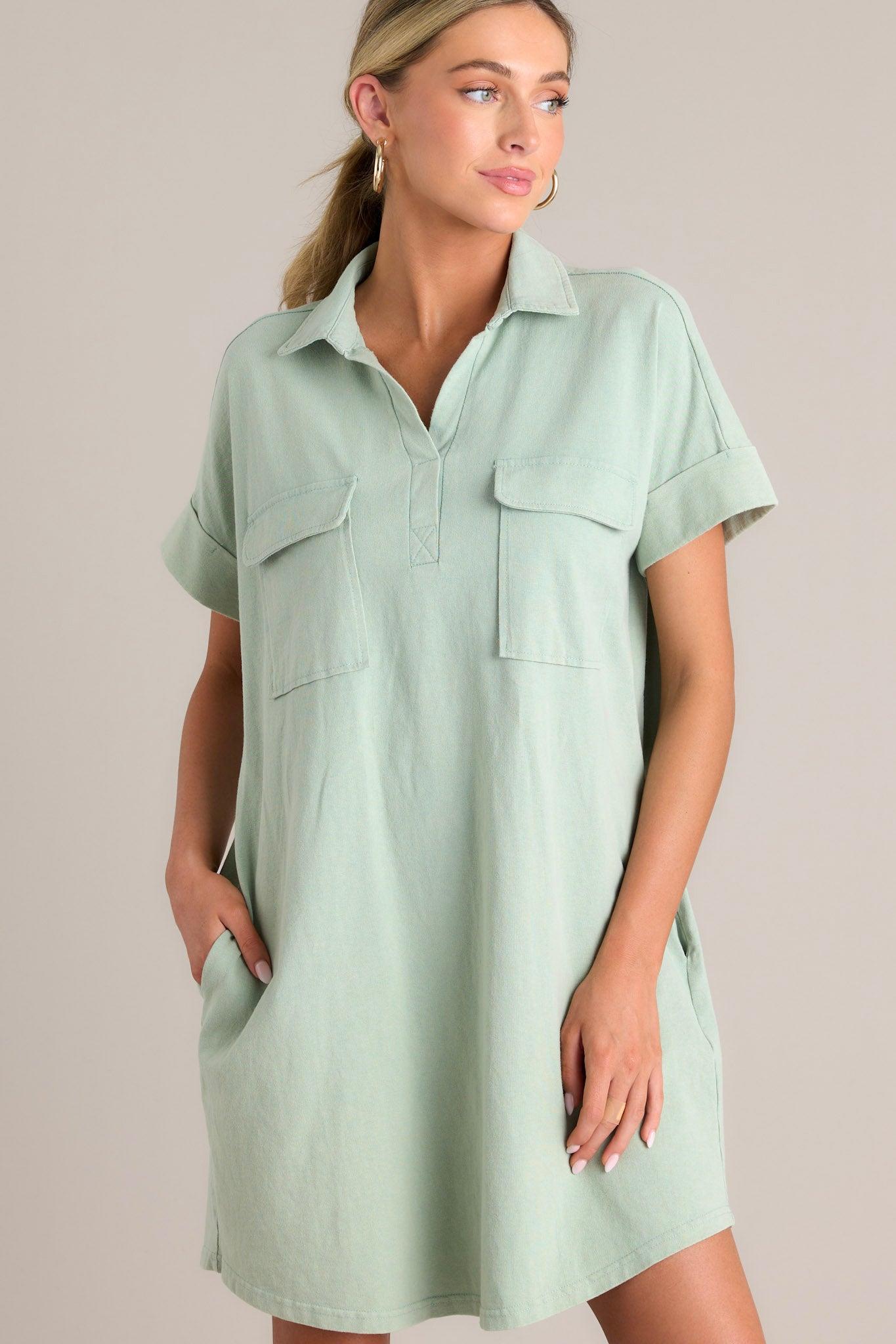 Metropolitan Mood Sage Green Collared Mini Dress Product Image