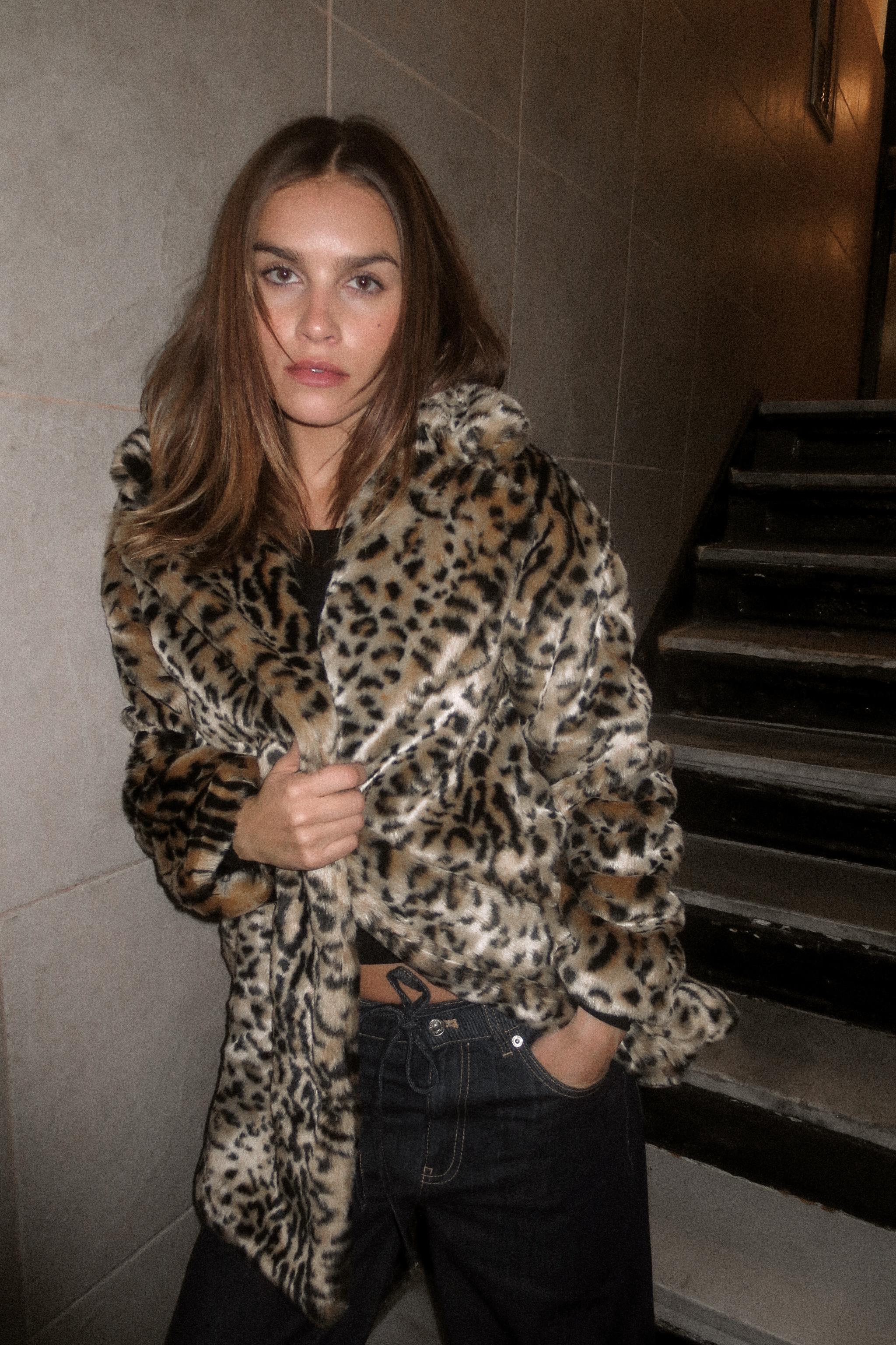 FAUX FUR ANIMAL PRINT COAT Product Image