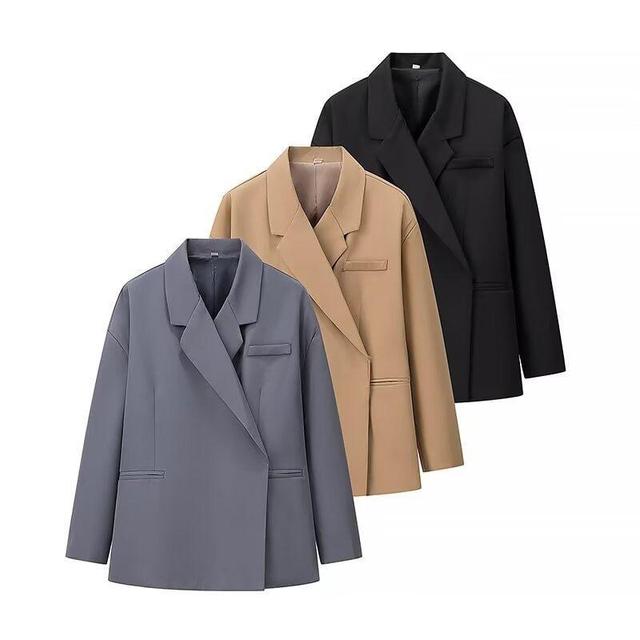 Notch Lapel Plain Concealed Button Wrap Blazer Product Image