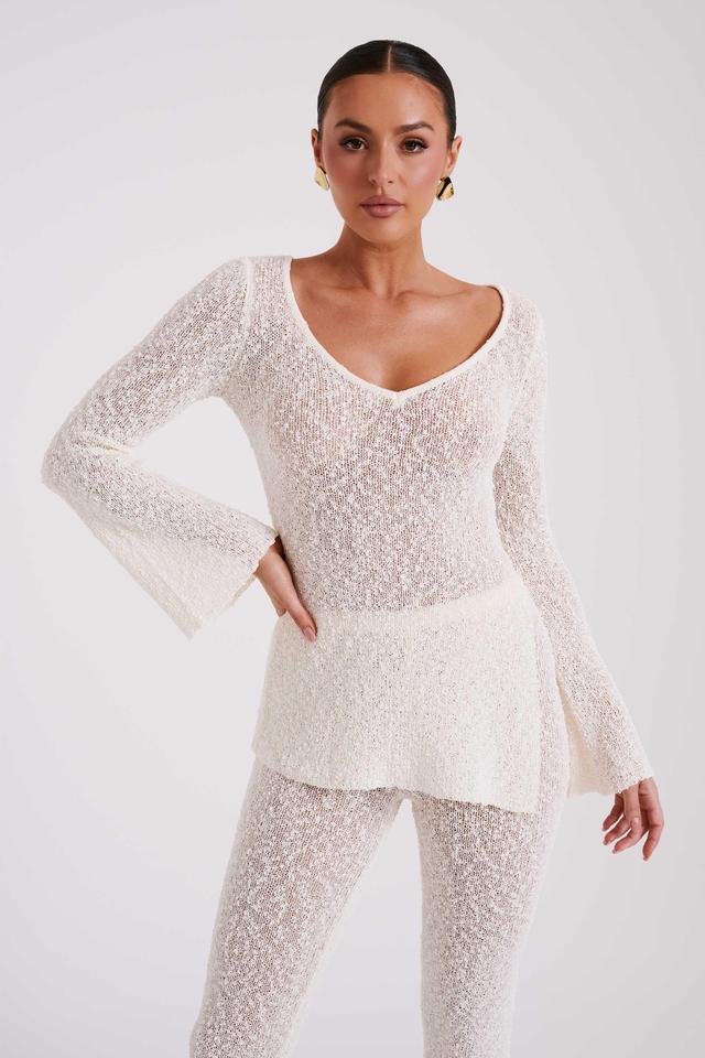 Liz Boucle Long Sleeve Top - Cream Product Image