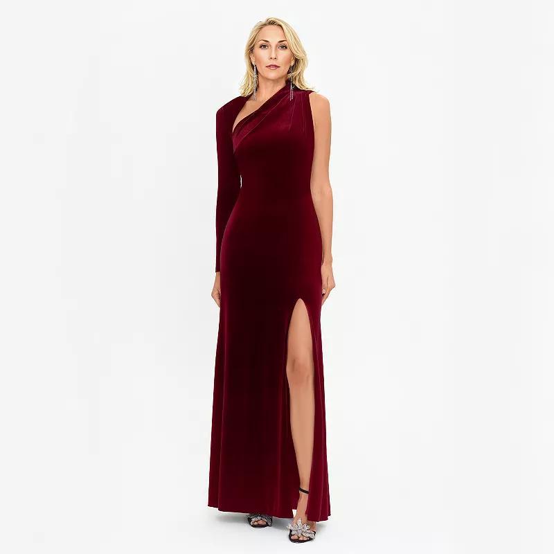 Womens BA Nites Long Single Sleeve Velvet Slit Dress Red Product Image