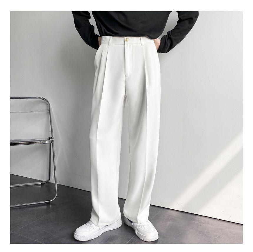 High Waist Plain Straight Leg Dress Pants Product Image