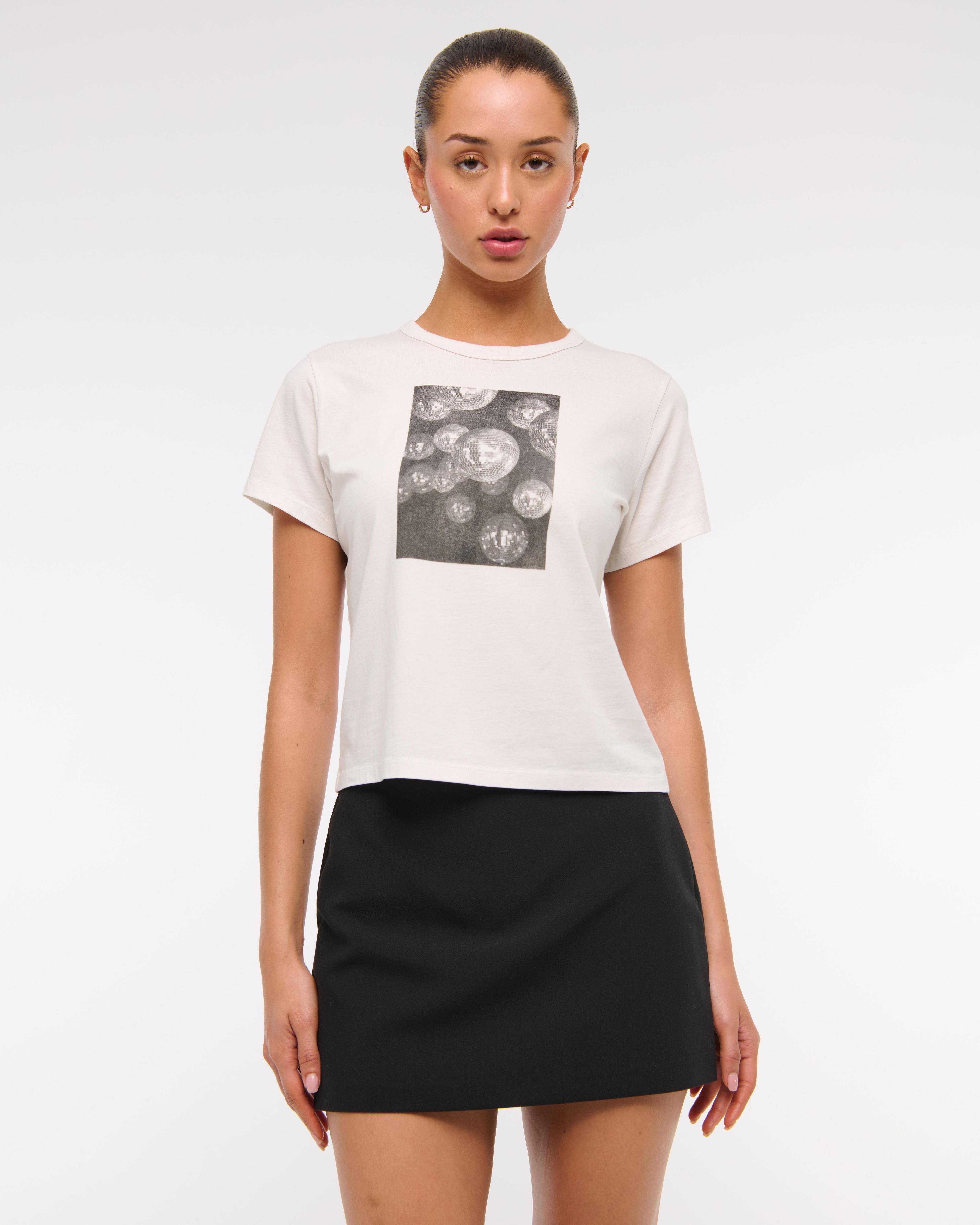 Short-Sleeve Disco Ball Graphic Skimming Tee Product Image