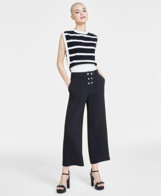 Karl Lagerfeld Paris Womens Striped Sleeveless Sweater Wide Leg Pants Product Image